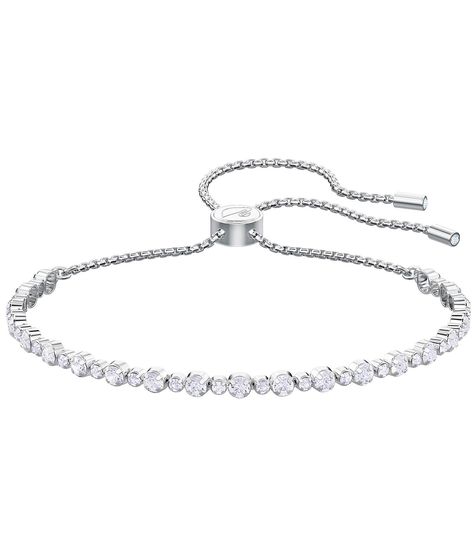 From Swarovski, this bracelet features: White, Rhodium platingdelicate cupchain braceletAdjustable sliding closure Approx. 4.25" x 8.625"Imported. Dream Items, Bracelets Collection, Silver Bracelets For Women, Prom Ideas, Swarovski Bracelet, Jewelry Accessories Ideas, Swarovski Necklace, Fancy Jewelry, White Jewelry