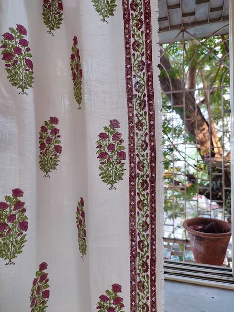 Mughal Print curtains/ Block printed curtain/ Bohemian Curtains/ Slub Cotton semi sheer curtains/ Floral print window panels Block Printed Curtains, Block Print Curtains Living Room, Curtains Living Room Indian Style, Block Print Curtains, Curtains Bohemian, Elizabeth House, Printed Cotton Curtain, Semi Sheer Curtains, Indian Curtains