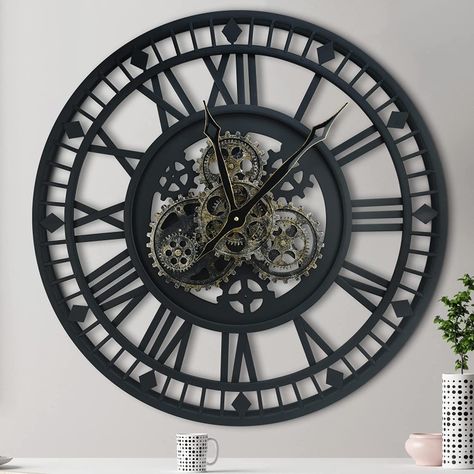 Gear Wall Clock, Skeleton Clock, Metal Skeleton, Farmhouse Office, Gear Clock, Industrial Steampunk, Studio Home, Hand Design, Metal Clock