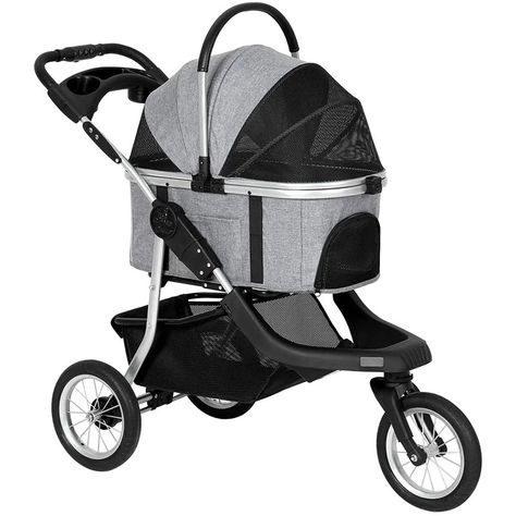 VIAGDO Pet Stroller, Premium 3-in-1 Large Dog Stroller For Cats/dogs With Detachable Carrier, Zipperless Dual Entry, Foldable Jogging Travel Stroller, Rubber Tires, 3-wheel Cat Stroller (gray) & Reviews | Wayfair Cat Stroller, Led Tv Stand, Dog Stroller, Pet Stroller, Large Storage Baskets, Travel Stroller, Luxury Pet, Pet Carriers, Large Animals