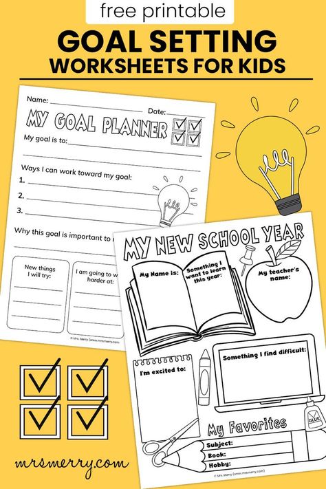 goal setting worksheets for kids Goal Worksheet Printables, Goal Setting Worksheet Printables, Goal Planning Printable, Free School Printables, Free Goal Printables, Goal Planning Worksheet, Goal Activities, Back To School Worksheets, Goals Printable