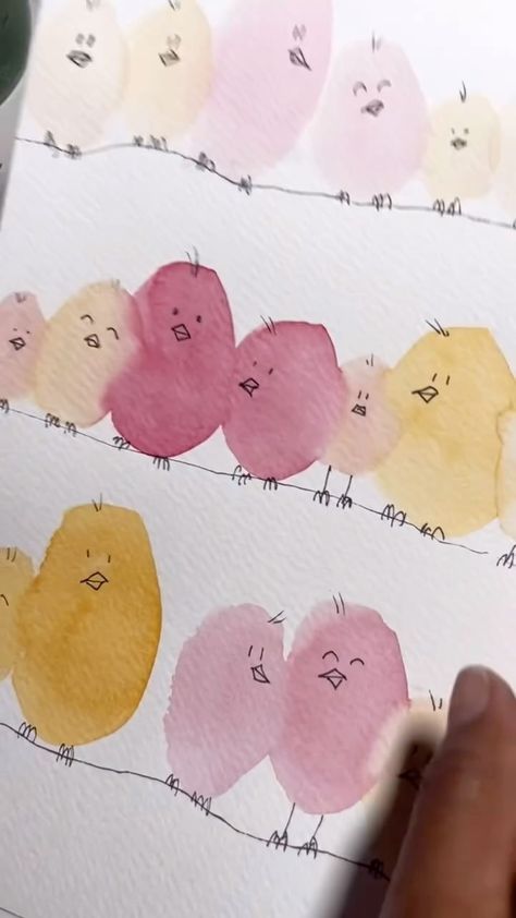 Quick tutorial by @bluebellarts ♥️ | Instagram Simple Watercolor Animals For Beginners, Fun Watercolour Ideas, Water Colours For Beginners, Kid Watercolor Ideas, January Watercolor Ideas, Watercolor For Kids Easy, Watercolor Illustration Ideas, Watercolor And Ink Tutorial, Simple Watercolor Art For Beginners