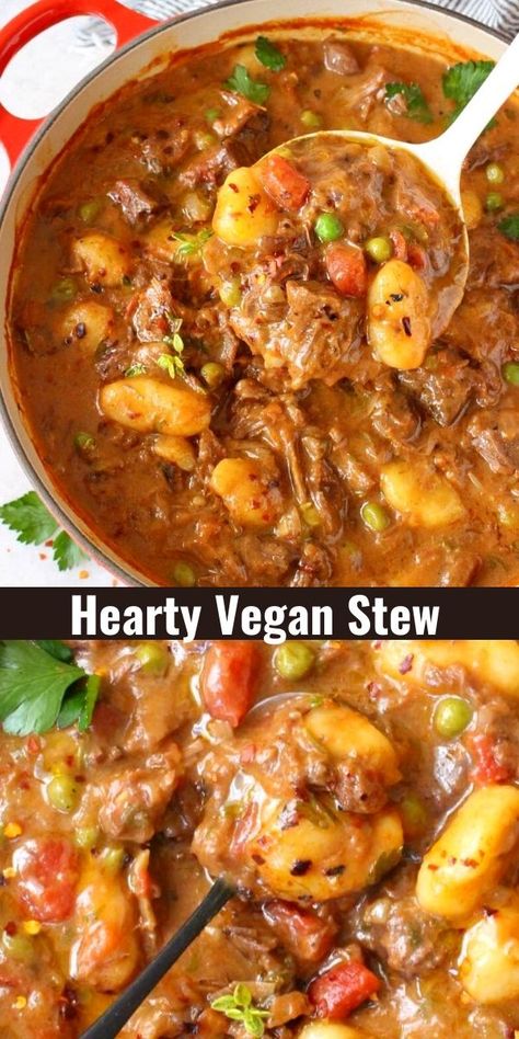 Vegan Stew Recipes, Wine Gravy, Red Wine Gravy, Stew Soup, Peas And Carrots, Vegan Stew, Tasty Vegetarian Recipes, Vegan Soups, Stew Recipe