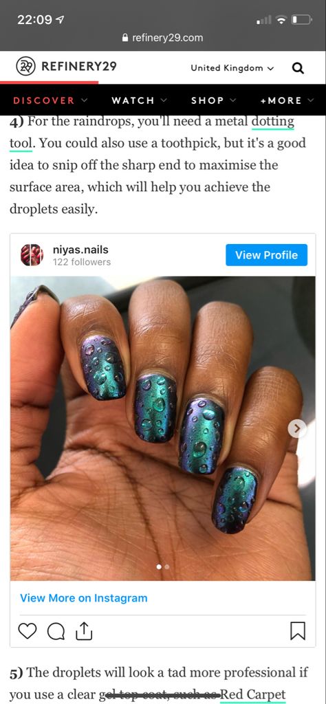 Raindrop Nail Art, Storm Nails Design, Waterdrop Nails, Chrome Raindrop Nails, Rain Drop Nails, Raindrop Nails, Raindrop Nails Water Drops, 3d Water Droplet Nails, Rain Nails