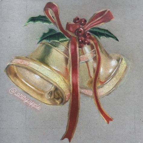 Christmas Prismacolor Drawing, Color Pencil Christmas Drawings, Christmas Drawing Colored Pencil, Christmas Drawings Realistic, Christmas Colored Pencil Drawings, Christmas Oil Pastel Art, Christmas Bells Drawing, Cookie Drawing, Prismacolor Drawing