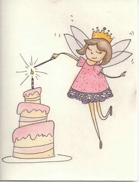 Fairy Birthday Card Princess, Fairy Princess Drawing, Fairy Cartoon Drawing, Fairy Birthday Cards, Happy Birthday Fairy, Fairy Birthday Card, Princess Birthday Card, Birthday Card Watercolor, Fairy Princess Birthday