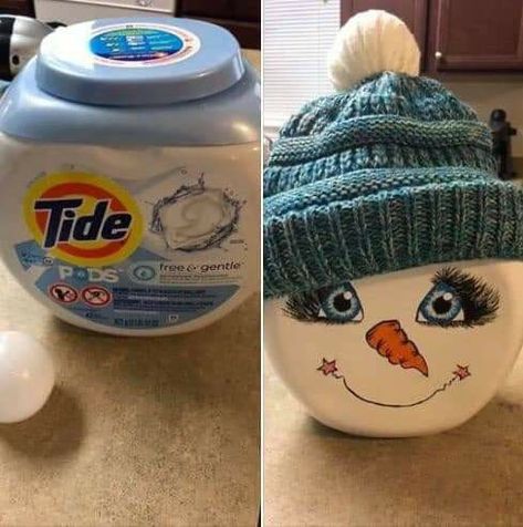 Tide Pods Container, Ice Cream Container, Diy Schneemann, Tide Pods, Holiday Crafts Christmas, Snowman Crafts, Christmas Ornament Crafts, Christmas Crafts Decorations, Winter Crafts