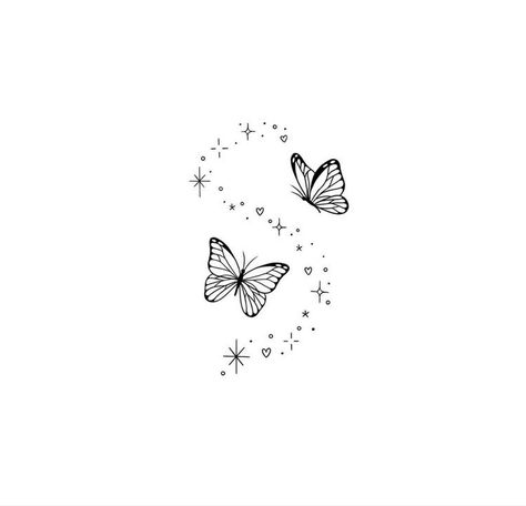 2 Small Butterflies Tattoo, Cluster Of Butterflies Tattoo, Butterfly And Stars Tattoo Design, Pretty Spine Tattoos For Women, Kelebek Wallpaper, Inner Wrist Tattoo, Blonde Tattoo, Sparkle Tattoo, Kpop Tattoos