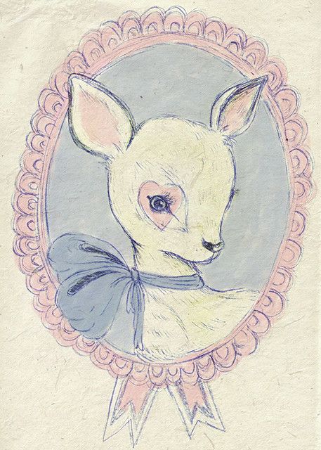 Coquette Drawing, A Deer, Deer, Frame, Pink, Blue