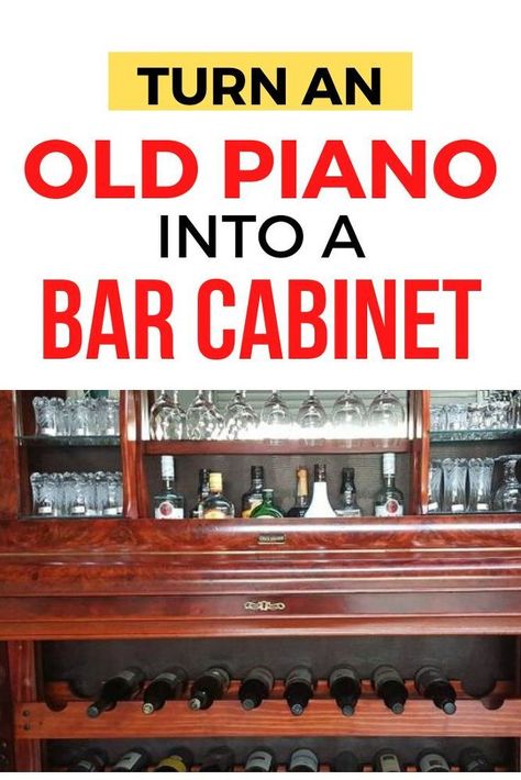 Old Piano Repurpose Ideas, Cool Piano, Repurposed Piano, Bar Library, Old Dresser Drawers, Furniture Repurposing, Decorate On A Budget, Pulley Light, Old Piano