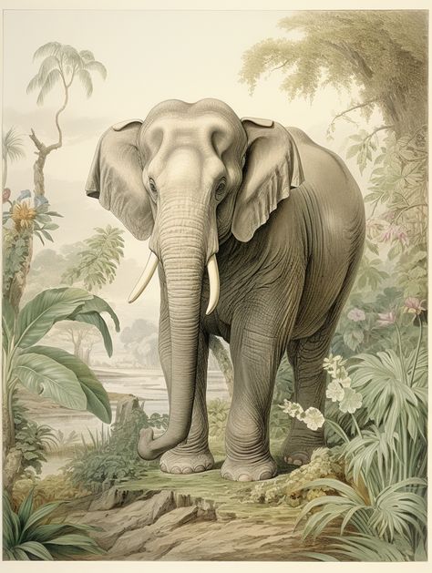 Asian Elephant Drawing, Colonial Artwork, Asian Elephants, Elephant India, Tshirt Prints, Elephants Photos, Elephant Illustration, Art Studio Room, Paint Inspiration