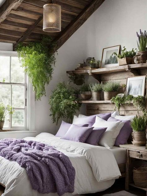 Bedroom Color Pallet Ideas, Boho Purple Bedroom, Purple And Green Bedroom Ideas, Lavender Bedroom Ideas, Purple Boho Bedroom, Purple And Green Bedroom, Green And Purple Bedroom, Relaxing Bedroom Colors, Bedroom Color Scheme Ideas