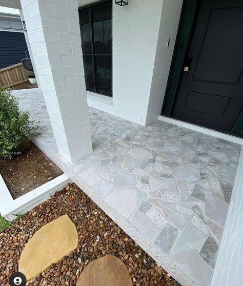 Front Entrance Tiles Outdoor, Crazy Paving Front Porch, Doorstep Tiles, Terrace House Design, Outdoor Tile, Front Verandah, Terrazzo Floor, Outdoor Paving, Exterior Tiles