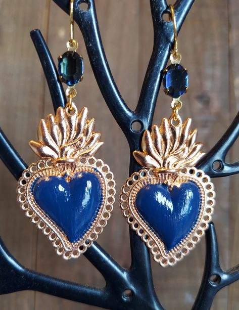 Wonderland Jewelry, Mexican Earrings, San Antonio Tx, Sacred Heart, Mixed Metals, Heart Earrings, Boho Earrings, Handmade Shop, San Antonio