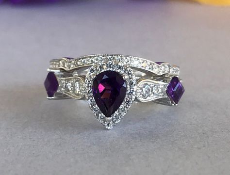 Victorian Style Amethyst Wedding Ring, Victorian Luxury Amethyst Wedding Ring, Victorian Amethyst Promise Ring Hallmarked, Ornate Amethyst Purple Ring, Purple Wedding Rings, Silver Amethyst Ring With Heart-cut Center Stone, Purple Engagement Rings, Filigree Wedding Ring, Purple And Silver Wedding