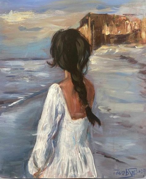 Beach Paintings On Canvas, Becky Hemsley, Art Of Women, Art Plage, Favorite Paintings, Wallpaper Photography, Summer Picture Poses, Girl Painting, Dress Painting