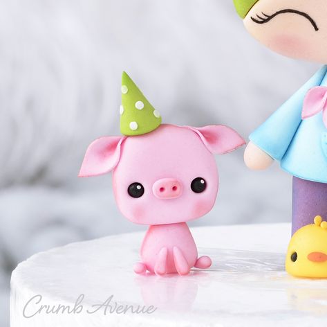 pig, piglet, piggy, cake topper, figure, figurine, oink oink, farm animals, cake toppers, cupcake topper, adorable, cute, fondant, gum paste, modelling paste, party hat, Crumb Avenue tutorials, learn how to make cute cake toppers, cake decoraing, sugar craft, cake craft, fun hobby, kids crafts, polymer clay, inspiration, ideas Piglet Cake, Farm Animals Cake, Cute Cake Toppers, Piggy Cake, Animals Cake, Craft Cake, Fondant Cupcake Toppers, Polymer Clay Gifts, Fondant Animals