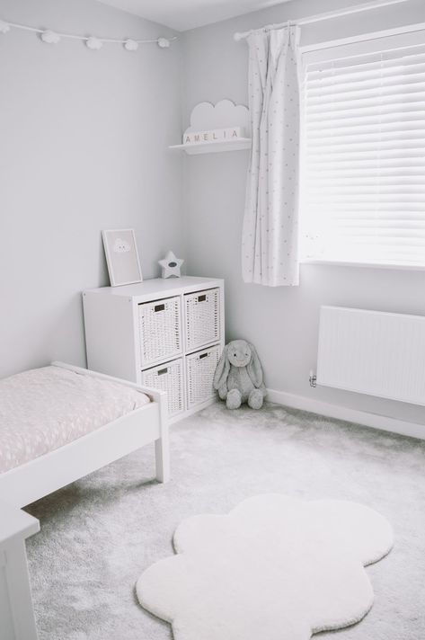 Cloud Theme Nursery, Baby Girl Nursery Room Ideas, Nursery Room Ideas, White Wooden Bed, Cloud Theme, Toddler Bedroom, Kids Bedroom Inspiration, Nursery Room Design