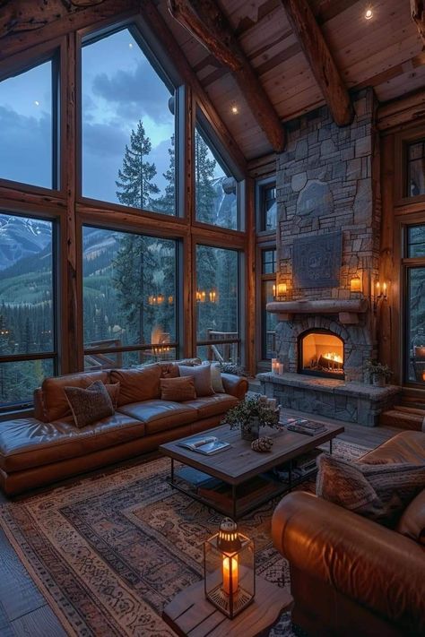 Small Cozy Cabin Living Room, Cabin Style Interior, Mountain Cottage Aesthetic, Montana Home Decor, Country Mansion Interior, Cute Cabin Interior, Cabin Room Ideas, Mountain Cabin Interior, Cozy Cabin Living Room