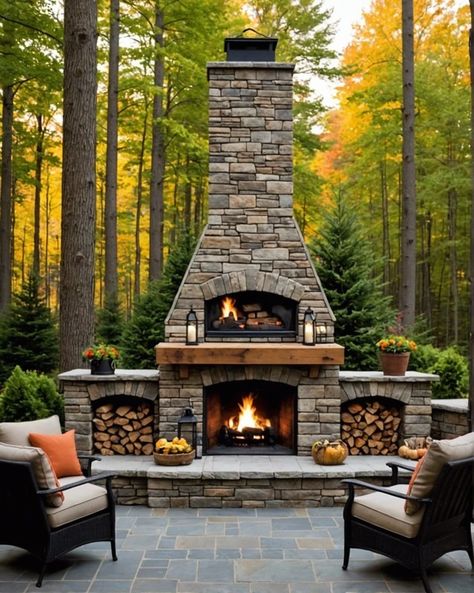 20 Outdoor Fireplace Idea For Your Backyard – ToolzView Freestanding Fireplace Outdoor, Outdoor Fireplace By Pool, Log Home Fireplace Ideas, Outdoor Fireplace And Pergola, Outdoor Fireplace With Wood Boxes, Outdoor Wood Burning Fireplace Patio, Outside Chimney Ideas Fireplaces, Screened Porch Fireplace Ideas, Linear Outdoor Fireplace