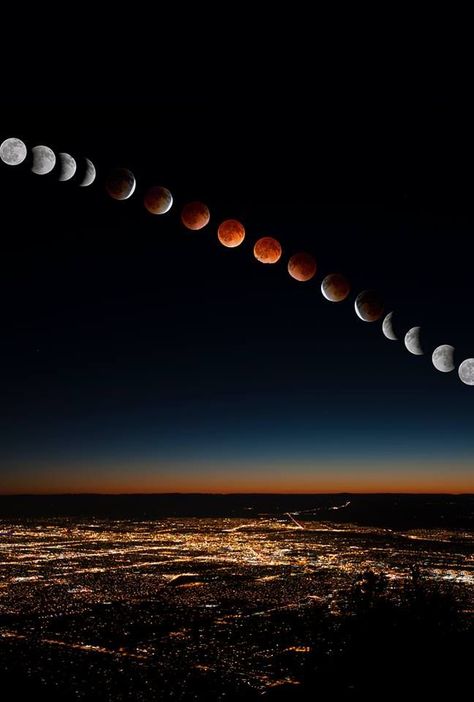 "Blood Moon" - Lunar Eclipse Over Albuquerque, New Mexico USA on  4/15/2014 Time-lapse photography over 3 hours (photo © Marie Fullerton 2014) New Mexico Travel Destinations Honeymoon Backpack Backpacking Vacation Budget Wanderlust Off the Beaten Path Photography #travel #honeymoon #vacation #backpacking #budgettravel #offthebeatenpath #bucketlist #wanderlust #NewMexico #USA #America #UnitedStates #visitNewMexico #TravelNewMexico Blood Moon Lunar Eclipse, Travel New Mexico, Time Lapse Photography, Mexico Travel Destinations, Photo Class, Mexico Style, New Mexico Usa, Budget Vacation, Albuquerque New Mexico