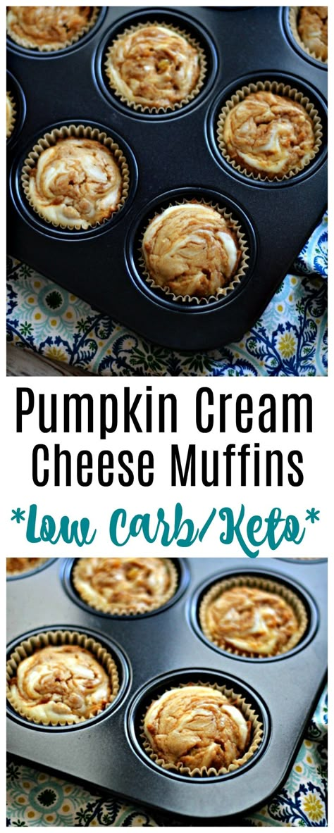 Keto Pumpkin Muffins Keto Pumpkin Muffins, Low Carb Pumpkin Muffins, Dolce Poche Calorie, Cream Cheese Swirl, Pumpkin Cream Cheese Muffins, Pumpkin Cream Cheese, Postre Keto, Cream Cheese Muffins, Keto Baking