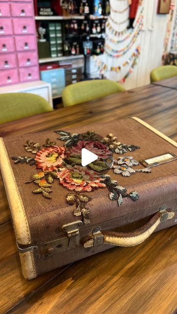 Cathe Holden on Instagram: "I felt like playing with those unfinished needlepoint pieces today (see precious reel) and remember I’d thrifted a funky old small suitcase recently and thought it would be fun to pair the two. I used Mod Podge for fabric (regular would’ve worked, too) to seal all the yarn on the back keeping any from unraveling once I got going, and once dry I trimmed out the floral cluster nice and close with scissors and Xacto knife. I used a sharpie to match the suitcase to cancel out all the light-colored remaining backing mesh. I used Fabri-Tac to appliqué the piece to the to the suitcase. When I flipped it over to stick it down it landed off-center so I added a crusty old label holder next to it! Got a love those happy accidents!
The inside of the suitcase has been stripp Cathe Holden, Xacto Knife, Happy Accidents, Small Suitcase, Mod Podge, Vintage Linens, Needlepoint, Light Colors, Things To Think About