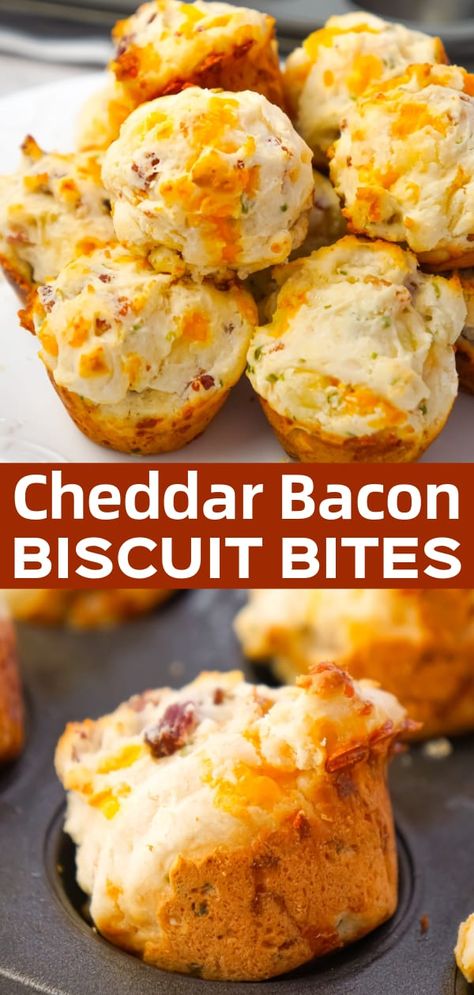 Bisquick Breakfast Muffins, Biscuits Made With Bisquick, Bacon Cheddar Muffins, Bisquick Biscuits, Biscuit Bites, Bacon Muffins, Easy Biscuit Recipe, Savoury Biscuits, Bisquick Recipes