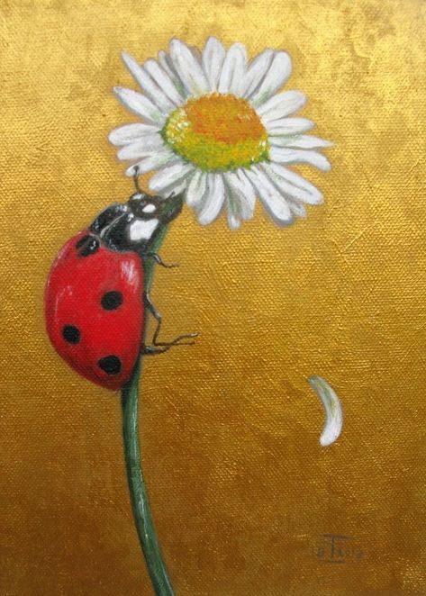 Mother Earth Art, Easy Disney Drawings, Grass Painting, Easy Flower Painting, Ladybug Art, Wine And Canvas, Daisy Painting, Lady Bugs, Farmhouse Art