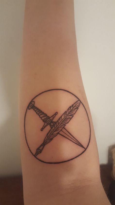 The pen is mightier than the sword. First tattoo by Alex Pea done at 717 tattoos. PA The Pen Is Mightier Tattoo, Author Tattoo, 717 Tattoo, The Pen Is Mightier, Tea Tattoo, Pen Tattoo, R Tattoo, Awesome Tattoos, The Pen