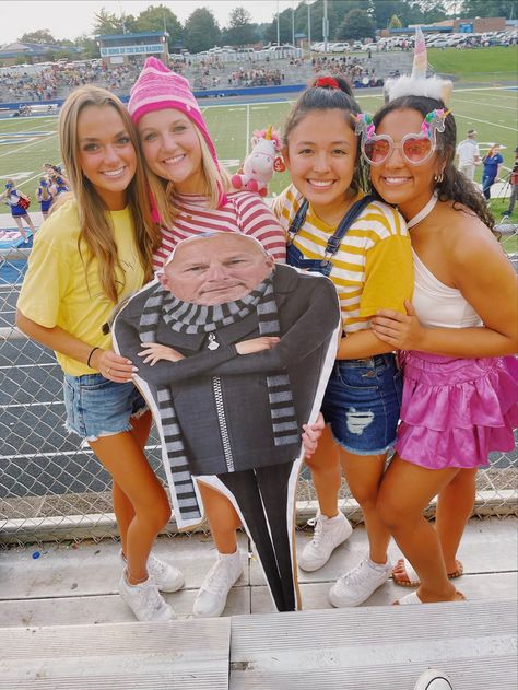 Minion Football Theme, Minion Theme Football Game, Minion Football Theme Outfit, Basketball Game Themes, Minion Outfit, Pep Club, Student Section, Fb Games, Minion Theme