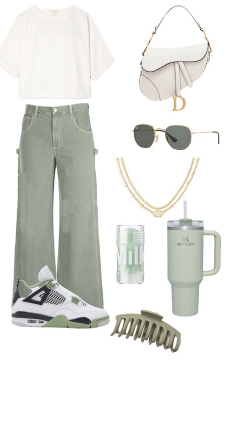 An all sage green outfit! Sage Green Jeans, Sage Green Outfit, Green Jeans Outfit, Outfit Shuffles, Outfits Con Jeans, Fits Aesthetic, Green Jeans, Tiny Humans, Evening Outfits