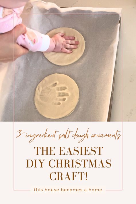 Salt dough ornaments are a fun and easy way to create personalized decorations for your home. Making handprint ornaments is a great way to capture a moment in time and create a lasting memory. Check out my blog for a simple recipe to make salt dough handprint ornaments. Santa Handprint Salt Dough Ornament, Dough Handprint Ornament, Salt Dough For Handprints, Small Batch Salt Dough Ornaments, How To Make Hand Print Ornaments, Salt Dough Hand Print Christmas Ornaments, Homemade Baby Ornaments First Christmas, Newborn Salt Dough Ornament, Salt Dough Hand Prints