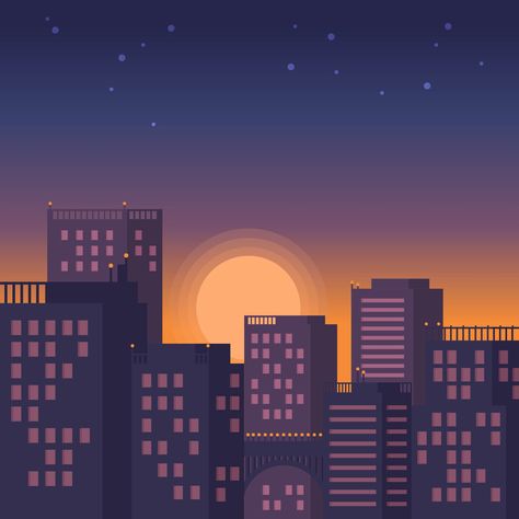 Cartoon Cityscape, 2 Point Perspective City, Sunset Vector, Cityscape Drawing, Cityscape Wallpaper, Motion Poster, Building Illustration, City Silhouette, Sunset City