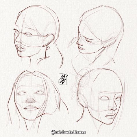 michaela ✦ on Instagram: “face angle studies 💛 (swipe for step-by-step) i wanted to (once again) face my fears and study some facial angles that i usually don’t…” Side Angle Face Drawing, Different Angles Of The Face, Face Angles Drawing, Face Perspective Reference, Face Proportions Drawing, Face My Fears, Face Angle, Face Proportions, Face Angles