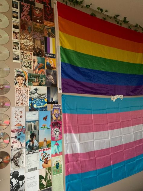 Trans Room Ideas, Queer Rooms, Aesthetic Bedroom Pictures, Pride Bedroom Ideas, Trans Bedroom, Lgbtq Room Ideas, Pride Bedroom, Gay Bedroom, Gay Room