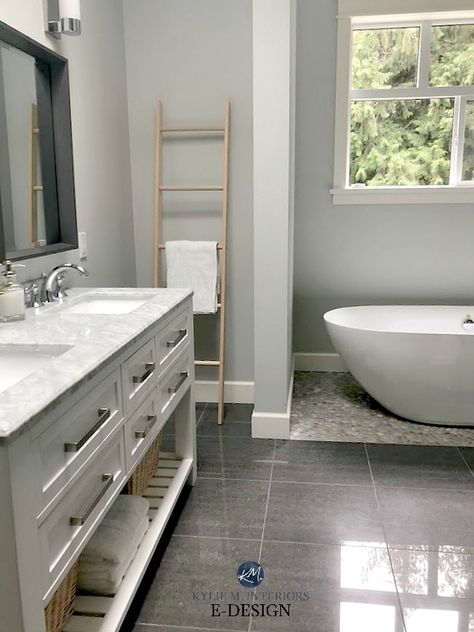 Paint Colour Review: Benjamin Moore Stonington Gray HC 170 Behr Light Gray Paint, Behr Light Grey Paint Colors, Wickham Gray, Behr Paint Colors Grey, Grey Bathroom Paint, Bathroom Colors Gray, Kylie M Interiors, Light Grey Bathrooms, Warm Grey Paint Colors