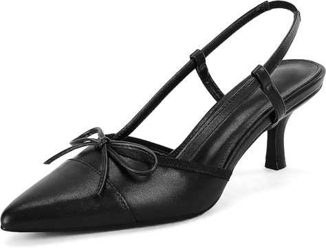 Amazon.com | Coutgo Women's Bow Tie Slingback Pumps Pointed Toe Kitten Low Heel Patchwork Dress Heeled Sandals, Black, Size 6 | Heeled Sandals Womens Bow Tie, Black Kitten Heels, Kitten Heel Shoes, Kitten Heel Sandals, Black Kitten, Walking Shoes Women, Patchwork Dress, Dream Shoes, Sandals Black