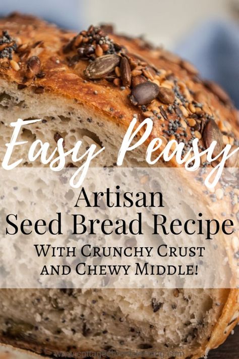 Artisan Seed No Knead Bread - Cottage Chronicles | Artisan bread recipes, Multigrain bread recipe, Seeded bread recipes Seed Bread Recipe, Multigrain Bread Recipe, Seeded Bread, Seeded Bread Recipes, Multigrain Bread, Dutch Oven Bread, Artisan Bread Recipes, Seed Bread, Knead Bread