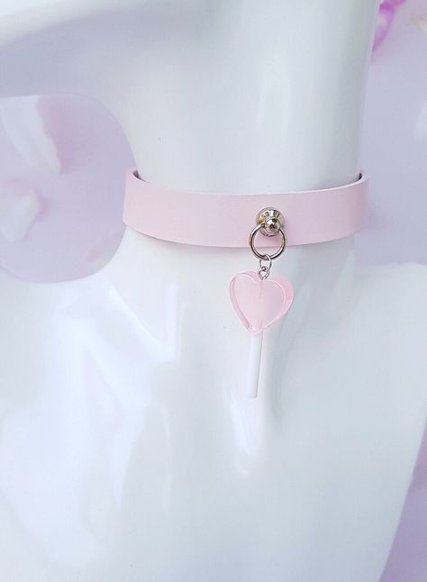 Pastel Goth Choker, Kawaii Choker, Cute Lollipop, Pink Lollipop, Goth Choker, Pastel Goth Fashion, Candy Necklaces, Leather Choker Necklace, Harajuku Style