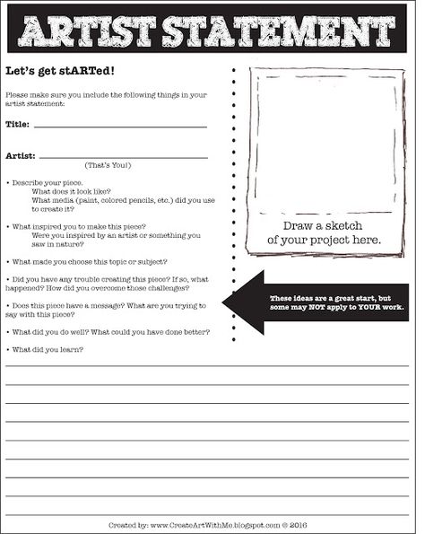 Create Art With Me!: Artist Statement Form for Middle School Writing An Artist Statement, Art Reflection Worksheet, Artist Statement Worksheet, Art Assessment, Art Reflection, Art Rubric, Art Analysis, Classe D'art, Art Teacher Resources