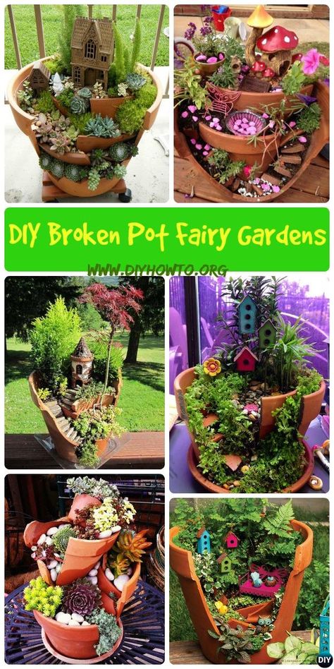 Fairy Backyard, Pot Fairy Garden, Broken Pot Garden, Fairy Pots, Fairy Garden Pots, Garden Types, Clay Pot Crafts, Diy Fairy, Fairy Garden Diy