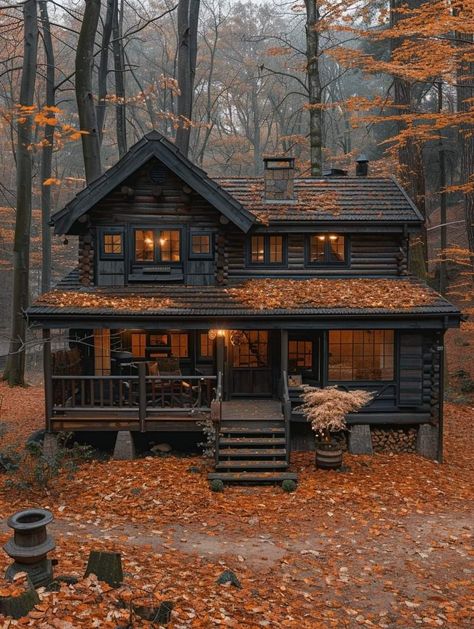 Woodland Retreat, Log Cabin Ideas, Paint Color Ideas, Exterior Paint Color, Cabin Living, Cottage In The Woods, Log Cabin Homes, Fantasy House, Cabin In The Woods