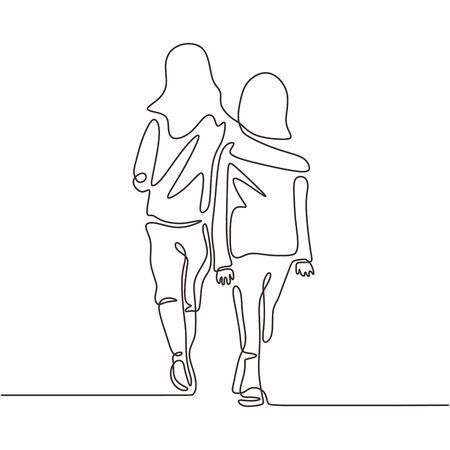 2 Sisters Drawing, Sisters Line Art, Friendship Line Art, Line Art Friendship, Brother And Sister Drawing Easy, Friendship Paintings, Sisters Drawing, Contour Line Drawing, Line Animation