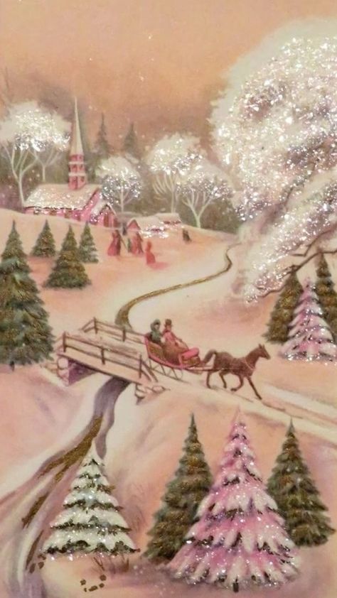 Pink Xmas, Vintage Christmas Images, Christmas Phone Wallpaper, Christmas Feeling, Pinturas Disney, Christmas Past, Winter Scene, Noel Christmas, Vintage Christmas Cards