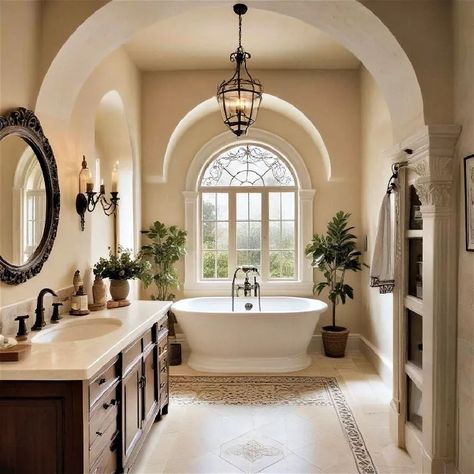 15 Mediterranean Bathroom Ideas for A Vibrant Space Spanish Bathroom Ideas, Tuscany Bathroom, Mediterranean Bathrooms, Mediterranean Bathroom Ideas, Mediterranean Style Bathroom, Mediterranean Farmhouse, Spanish Bathroom, Tuscan Bathroom, Mediterranean Bathroom