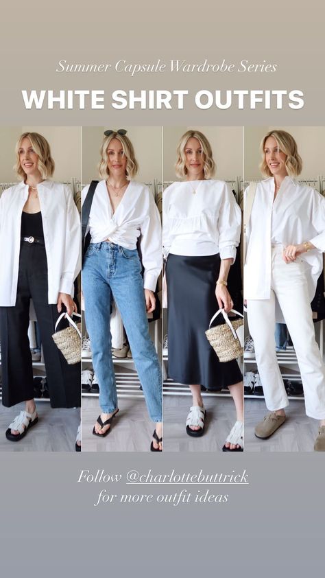 charlottebuttrick on Instagram: Oversized white shirt outfits - styling my summer capsule wardrobe ☀️ Follow my shop @charlottebuttrick on the @shop.LTK app to shop this… Shirt Summer Outfit, White Summer Shirt, Outfits Styling, Oversized White Shirt, White Shirt Outfits, Shirt Outfits, Summer Capsule, Summer Capsule Wardrobe, My Summer