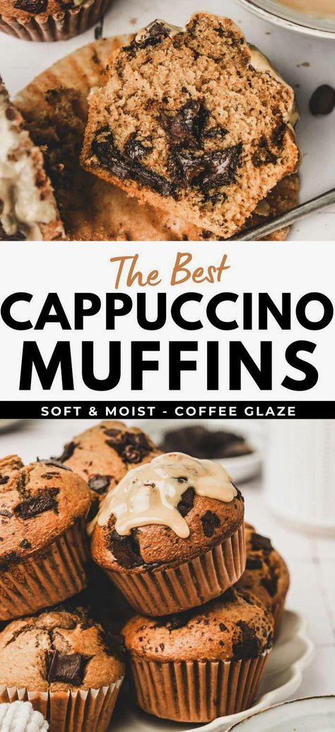 Start your morning with a touch of elegance by savoring these Cappuccino Muffins. They're soft, moist, and fluffy, packed with chocolate chips and topped with a luscious coffee glaze. Each bite wraps you in a cozy blend of rich, creamy flavors, transforming an ordinary breakfast into a gourmet experience. This simple recipe beautifully marries the boldness of coffee with the sweetness of chocolate, promising a delightful, airy treat that will make your day irresistible from the first bite. Cappuccino Muffins, Muffins With Chocolate Chips, Muffins With Chocolate, Coffee Muffins, 10 Cake, Ultimate Breakfast, Baking Muffins, Chocolate Chip Muffins, Brunch Ideas