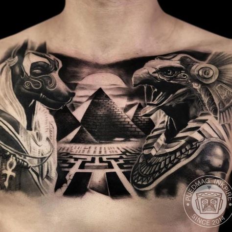 Chest Tattoo Egyptian, Chest Piece Tattoo, Pharaoh Tattoo, African Sleeve Tattoo, Egypt Tattoo Design, Pyramid Tattoo, Egyptian Eye Tattoos, Meaning Art, Horus Tattoo