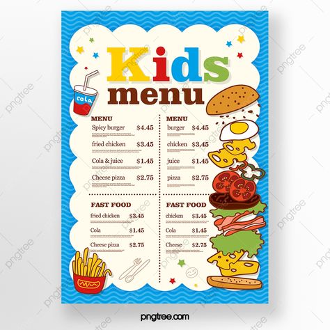 Kids Menu Design, Menu Design Ideas Templates, Restaurant Plans, Menu Burger, Spicy Burger, Menu Cafe, Fast Food Logos, Food Delivery Business, Delivery Business